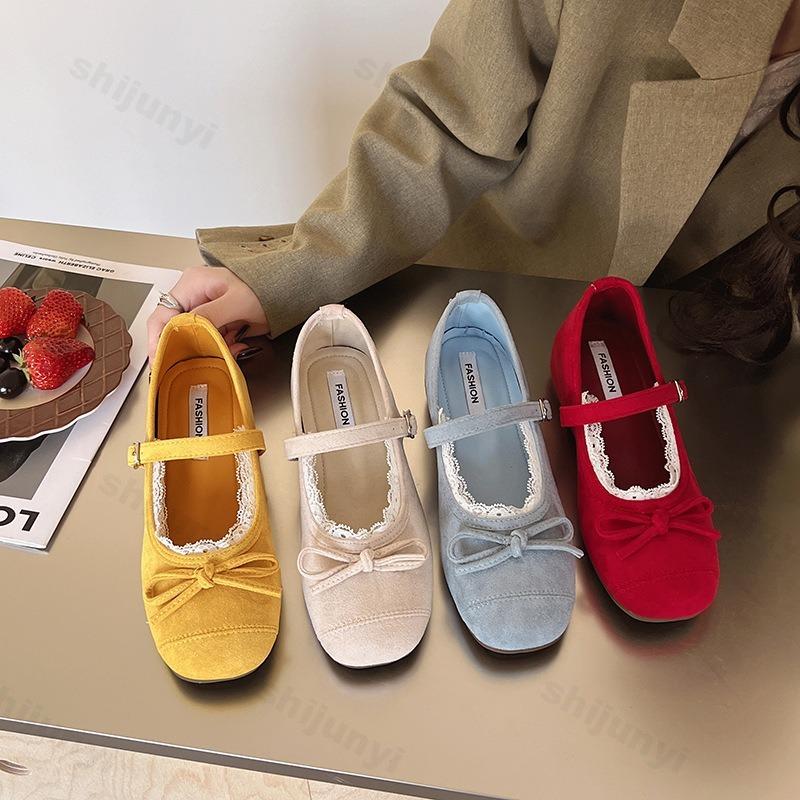 Fashion Women's Mary Janes Shoes Fashion Round Toe Shallow Mouth Butterfly Knot Metal Buckle Soft Sole Non-slip Flat Shoes Loafers Shoes