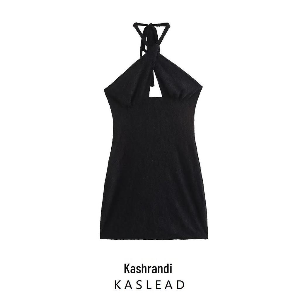 2025 Spring Stylish Women's European & American Lace Halter Backless Dress