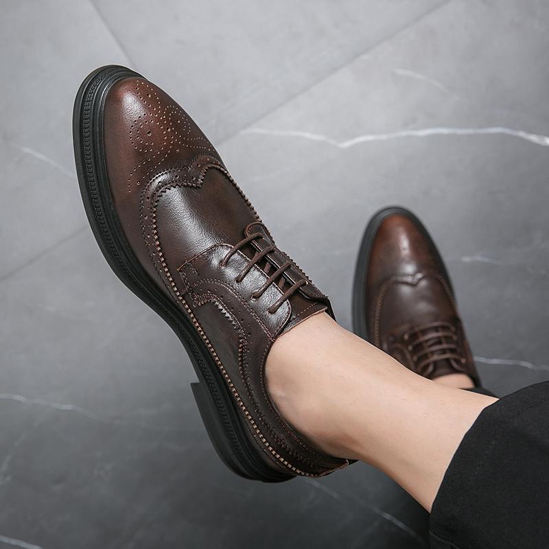 Fashion Luxury Thick Bottom Men's Shoes Brogue Lace-up Mens Shoes Casual British Style Contrast Color Oxford Shoes Men's Office Shoes