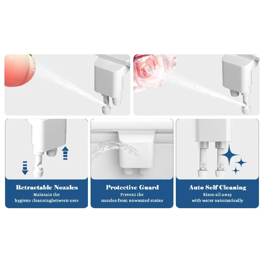 SOOSI Toilettensitz Bidetaufsatz Ultra-Schlank Doppeldüse Einstellbarer Wasserdruck Nicht-Elektrisch Po-Dusche