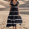 Women's Summer Fashion V-Neck Beach Long Short Sleeve Striped Geometric Print Dresses