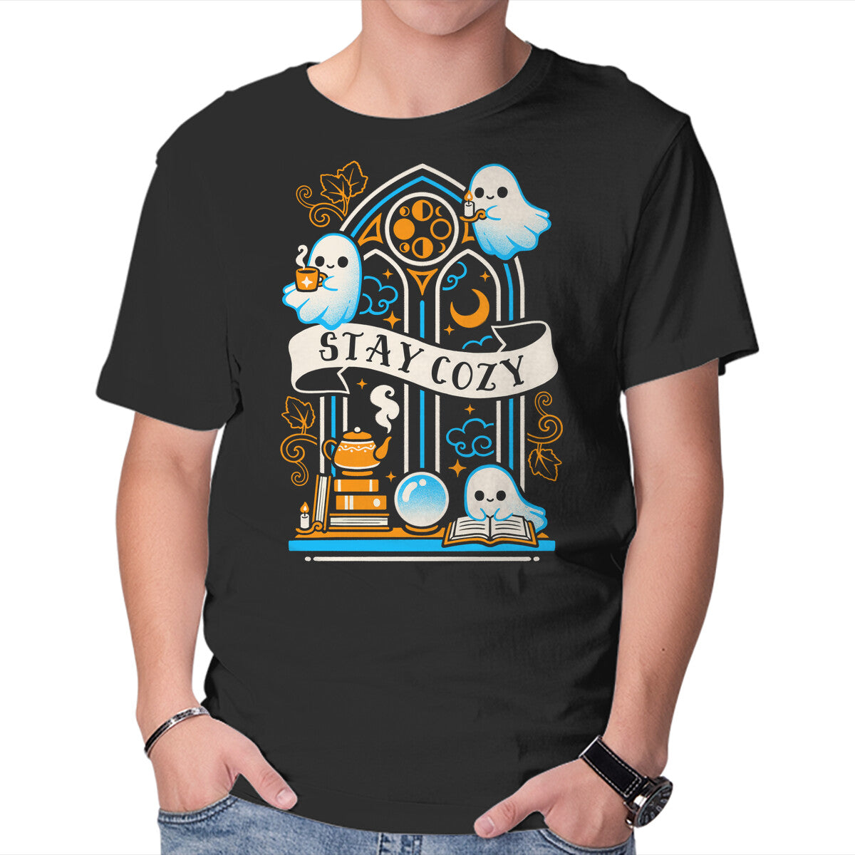 Unisex Crew Neck T-Shirt Stay Cozy And Spooky Graphic Short Sleeve Casual Tee XXL