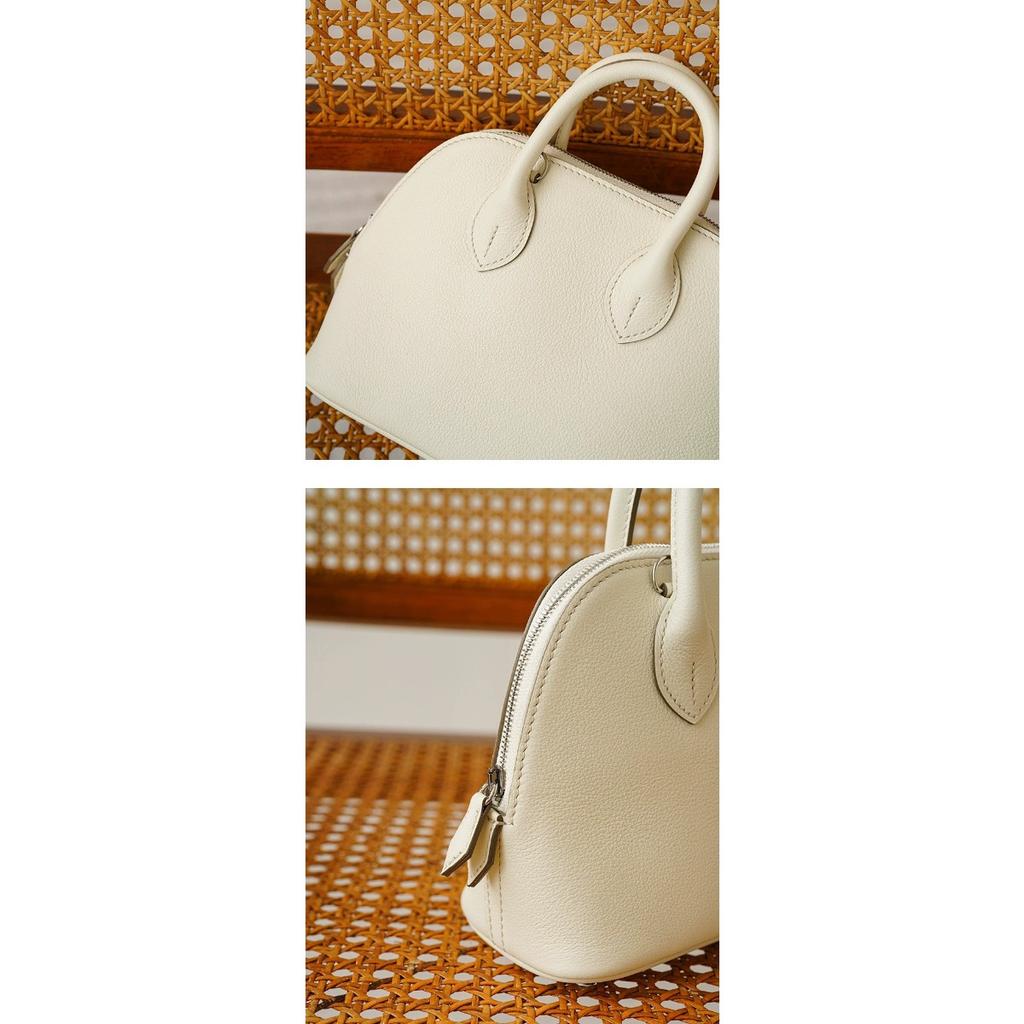 First Layer Cowhide Handheld Women's Bag, High-end Niche Design, Shell Bag, Simple and Versatile Mini Messenger Bowling Bag
