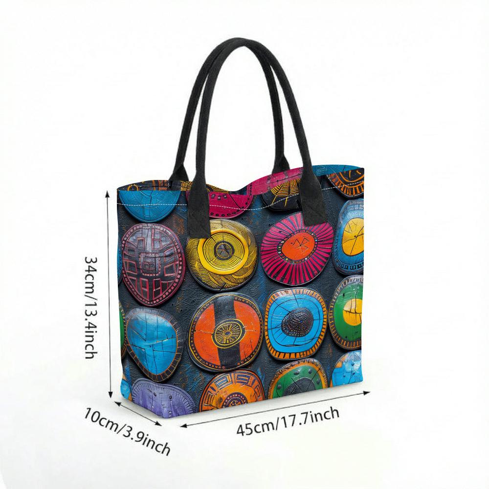 Ethnic Pattern Tote Bag Colorful Shoulder Purse for Daily Travel Use