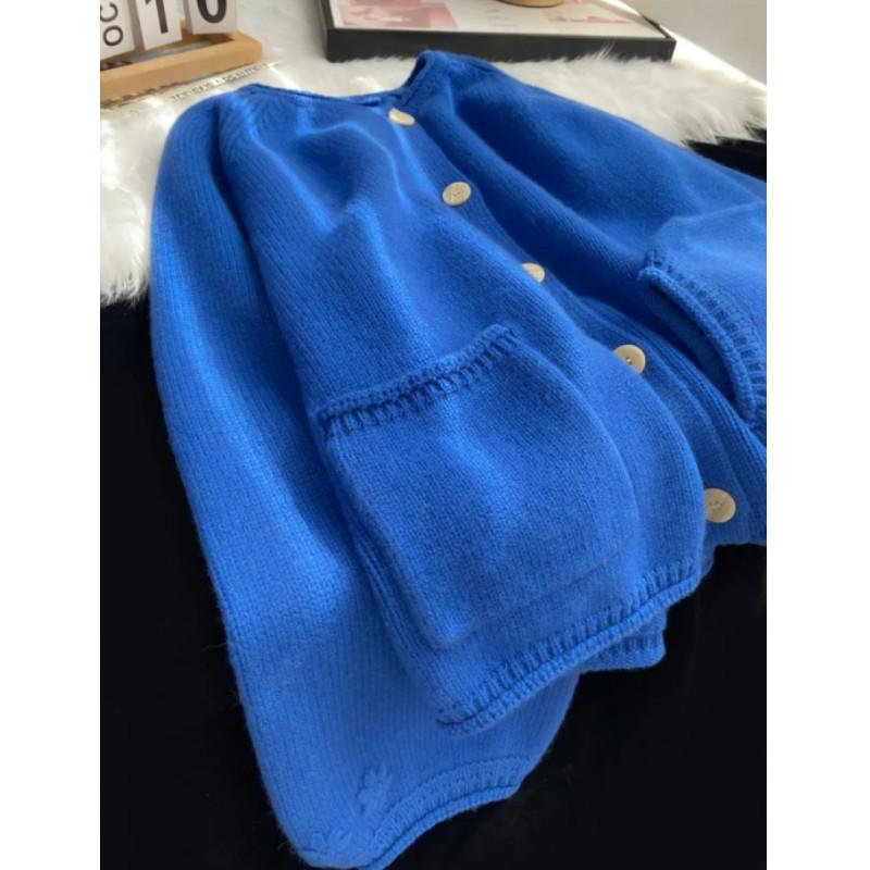 Women Design Knitted Cardigan Sweater Sensibility Nichelantern Sleeve Top Crew Neck Outerwear