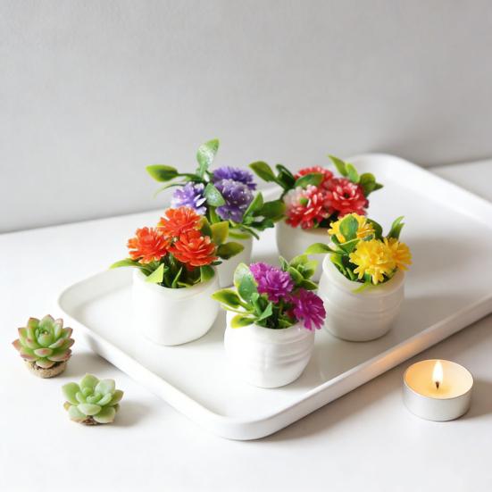 5 Pcs Mini Potted Plant Dollhouse Miniature Bonsai Ornament Tiny Fake Plants And Flowers for Dollhouse Landscaping Crafts