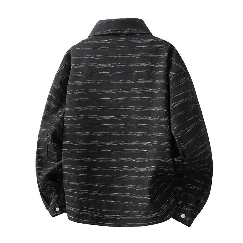 Men Lapel Button Down Striped Jacket Loose Casual Long Sleeve Outerwear Coat