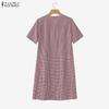 ZANZEA Women Plaid Print Casual V-Neck Summer Short Sleeve Dress