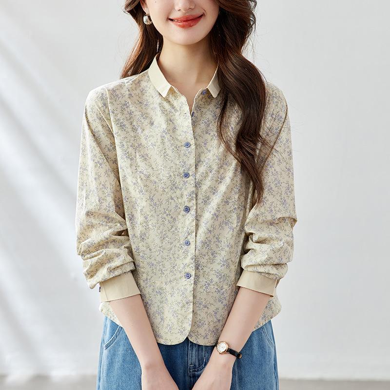 Floral Top for Women Long-sleeved Spring Clothes Updated Printed Top Short Small Design Top
