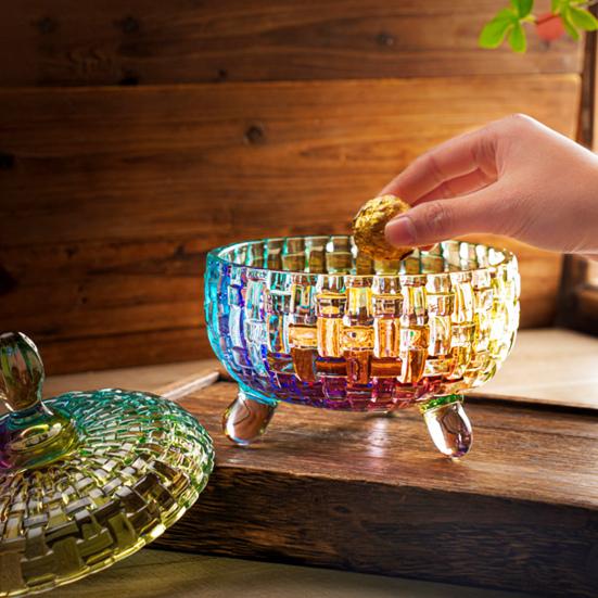 Large Glass Candy Dish with Lid Hand Painted Colorful Candy Jar Decorative Jewelry Box Wedding Buffet Biscuit Container for Cookies Nuts Chocolates