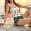 Women's Stretch Strapless Bustier Top Floral Collection,Slim Fit,Soft Fabric,Eye-catching Piece for Vacation Daily Wear