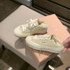 Sheepskin Version~ Leather Round Head Lace-up Breathable Stepping Heel Casual Canvas Shoes Women's 2025 New Board Shoes Little White Shoes