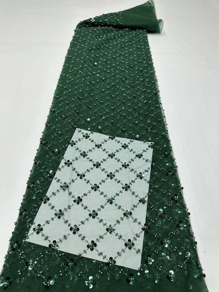 Gold African Tulle Lace Fabric 2025 French Net Sequins Fabric Sewing Embroidery With Beads Lace Tulle Mesh Nigeria Dress 5 Yards