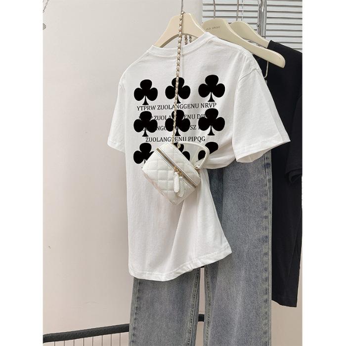 

[Полоска на спине чистый хлопок] футболка с коротким рукавом из чистого хлопка женская летняя свободная S