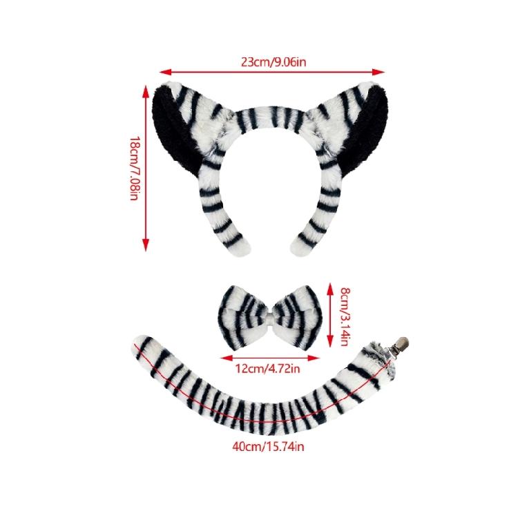 Halloween Animal Fancy Costume Kit Accessories Zebras Costume Set with Zebras Ears Headband Bowtie Tail 1/3Pcs