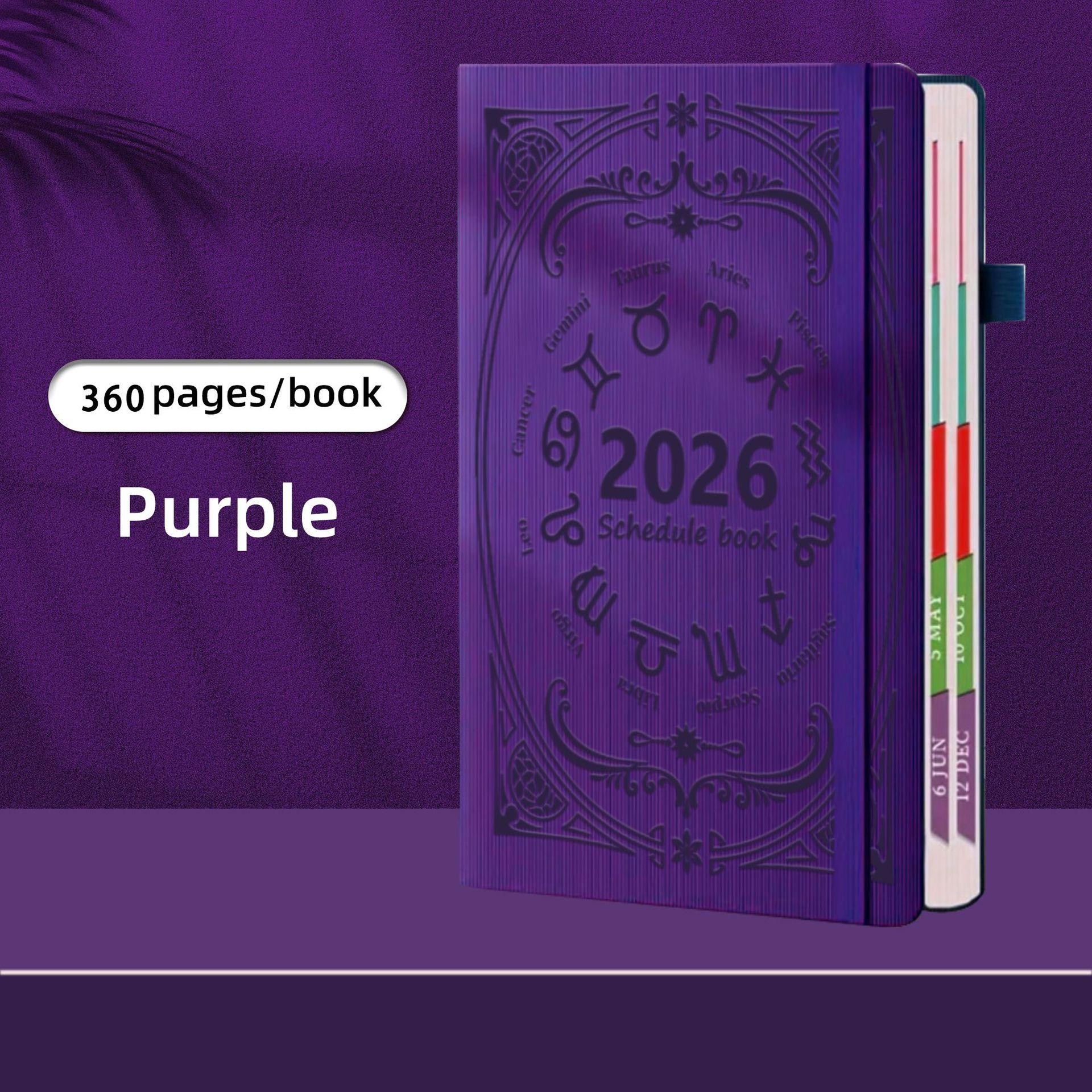 

2026 A5 Текстурована ПУ Портативний Книга-планер Англійський Книга-календар Блокноти Креативний Щоденний Планувальник Нагадування Настільний Календар Дат фіолетовий