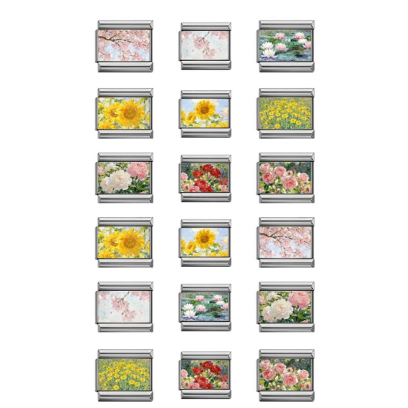 Stainless Steel Flower Assorted Charms Bracelet 18 Pcs Italian Links Fit 9mm Women Hand Bracelet Jewelry Making
