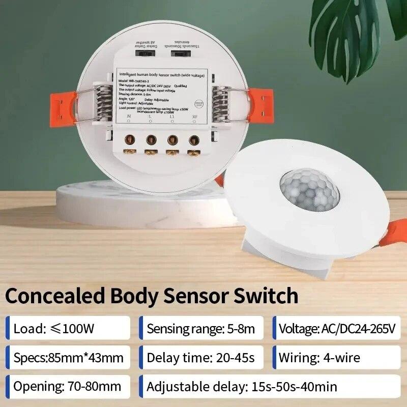 110-220V Infrared Sensor Switch 120 Degree Ceiling Recess PIR Infrared Human Body Motion Sensor Light Bulb Switch