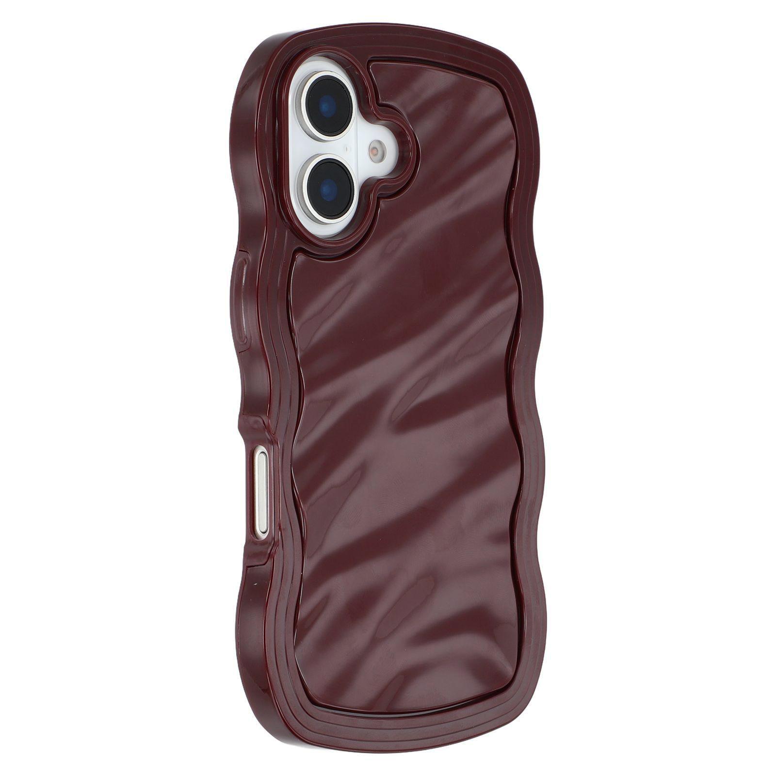 

WT Series for iPhone 16 Plus Case Wavy Edge Shockproof TPU+PC Phone Cover Wine Red