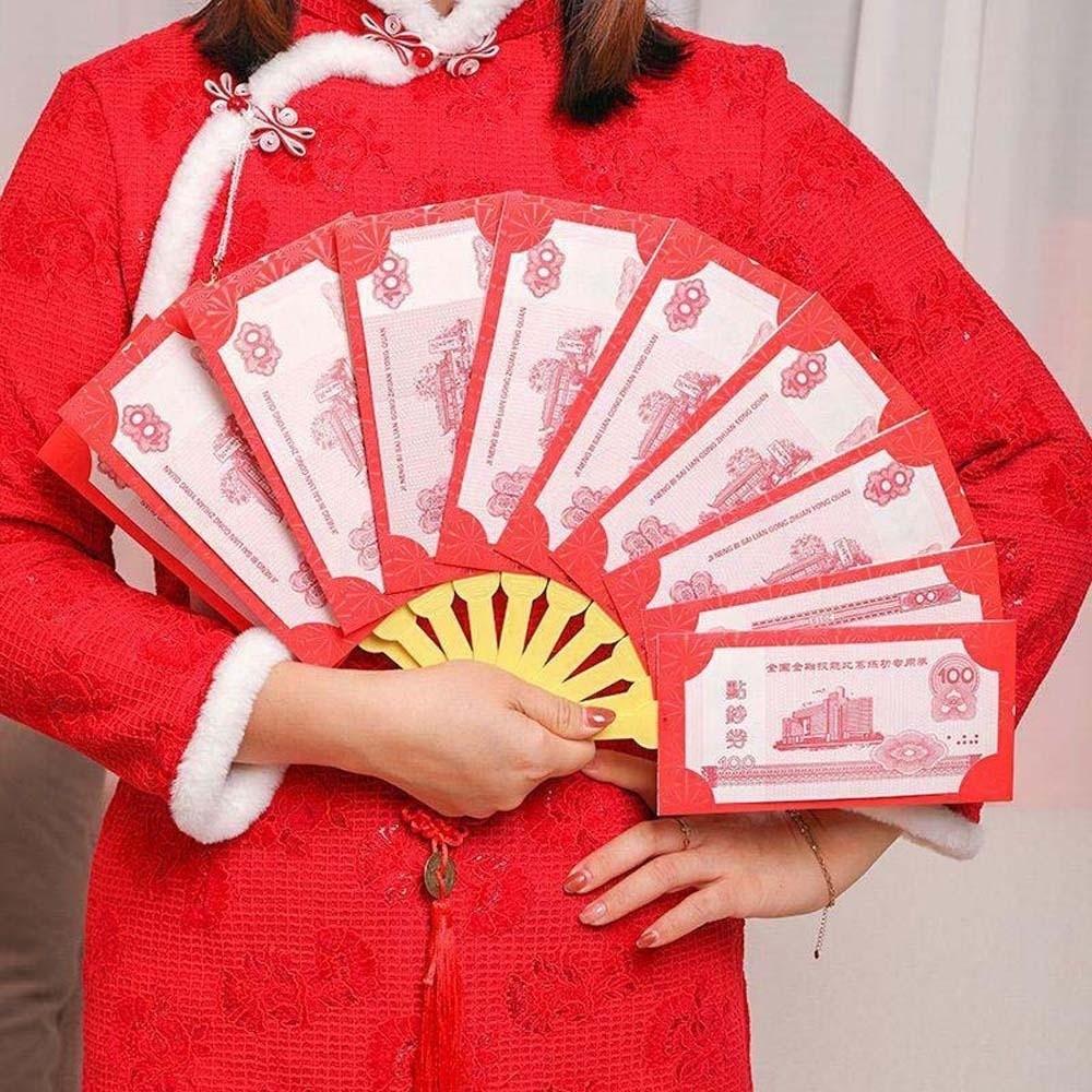 Traditionelles Fächerdesign Roter Umschlag mit chinesischer Knotenquaste Frühlingsfest Rote Geldbörse Papier Hongbao Segen