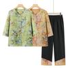 Women's Chinese Style Mid-Sleeve Summer Shirt Set
