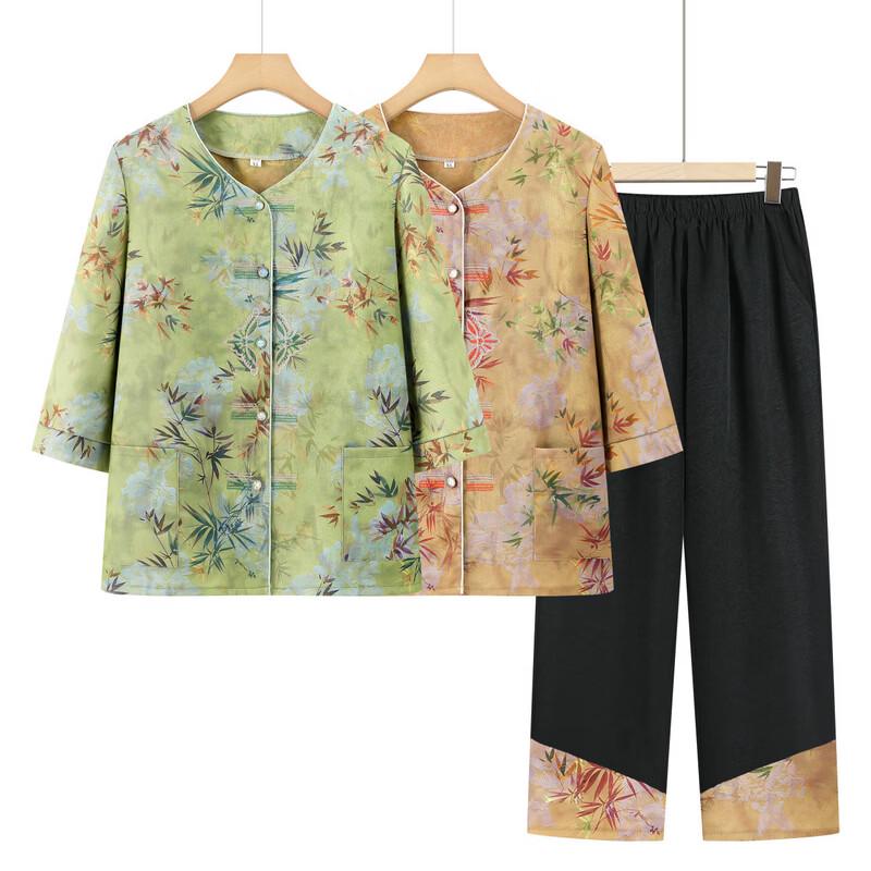 Women's Chinese Style Mid-Sleeve Summer Shirt Set