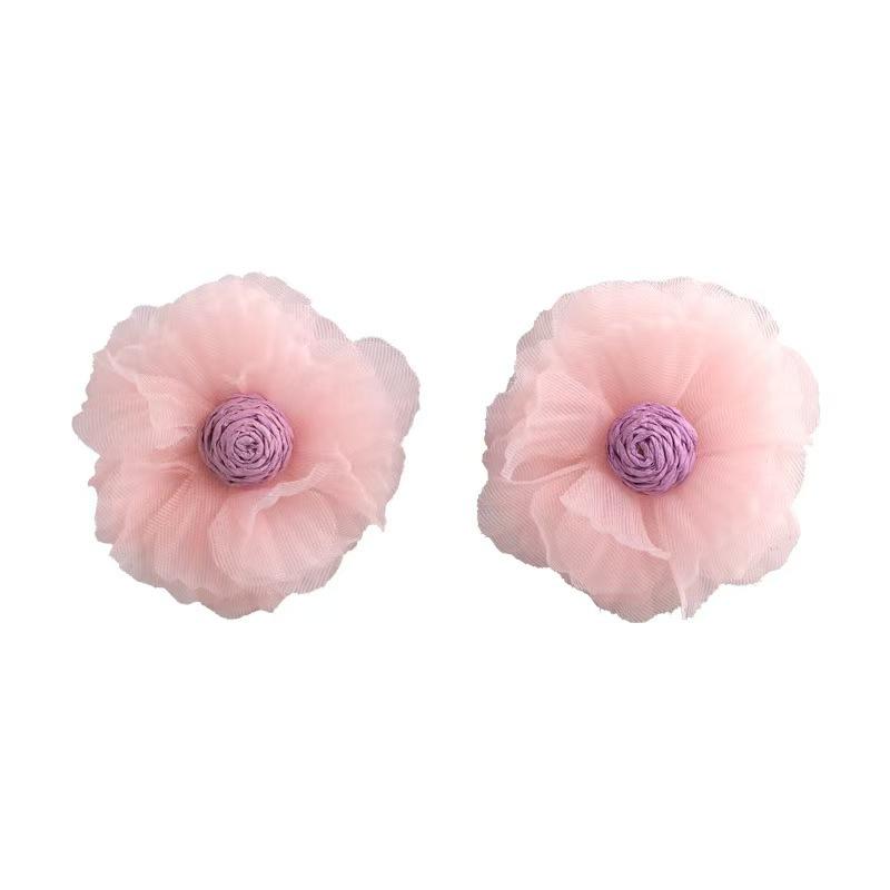 Misty Moon Light Yarn Spring And Summer Organza Flower Stud Earrings Exaggerated Atmosphere Vacation Style Earrings Women'S Earrings Pure Desire Wind