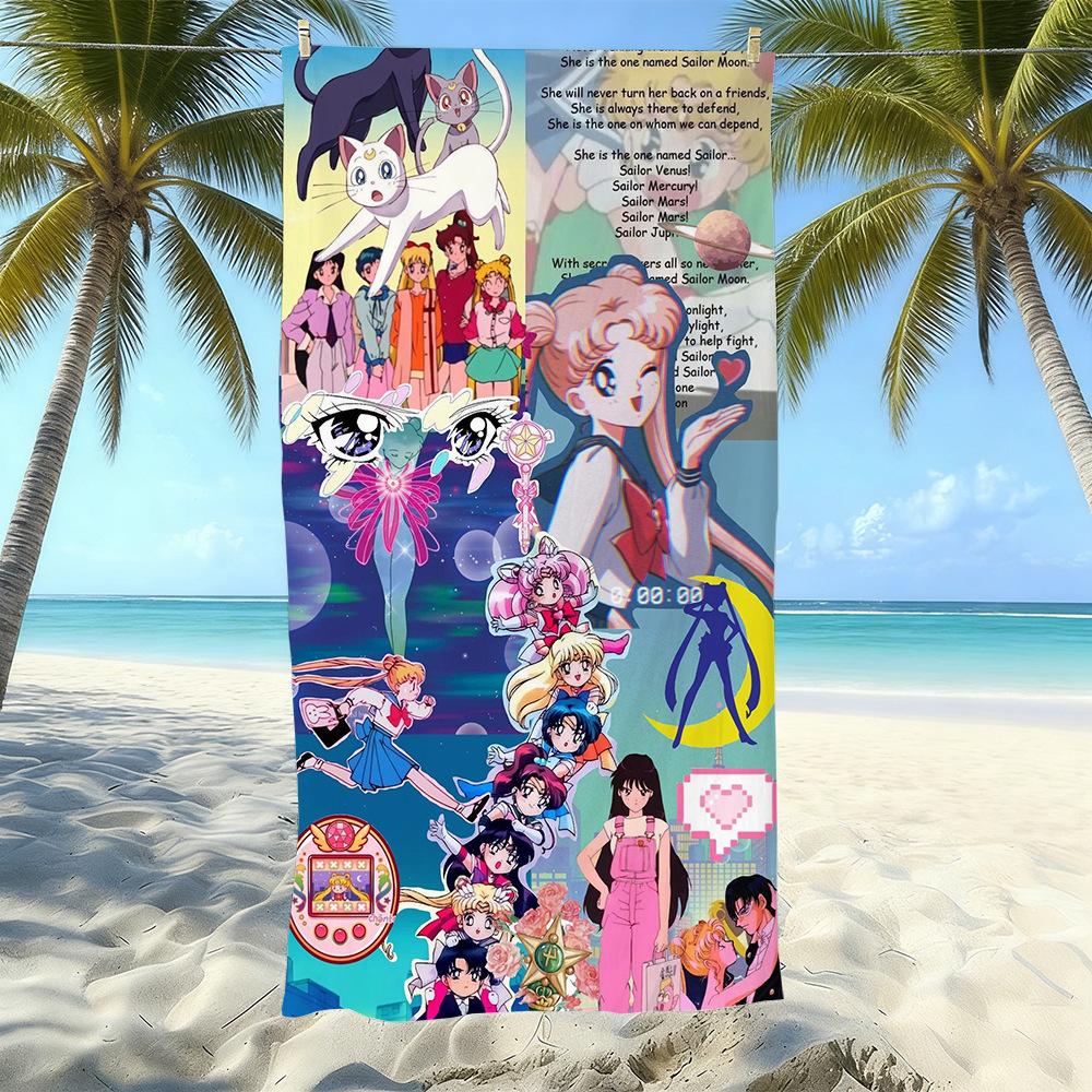 Sailor Moon Microfiber Beach Towel Quick-Drying Absorbent Cartoon Printed Swimming Bath Towel Seaside Portable