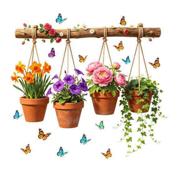 Static Glass Sticker Bright Colorful Flower Butterfly Design Window Decal
