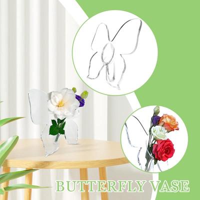 INS Transparent Acrylic Butterfly Vase Hydroponic Flower Pot Decorative Ornaments Art Vase Home Living Room Desktop Decorations