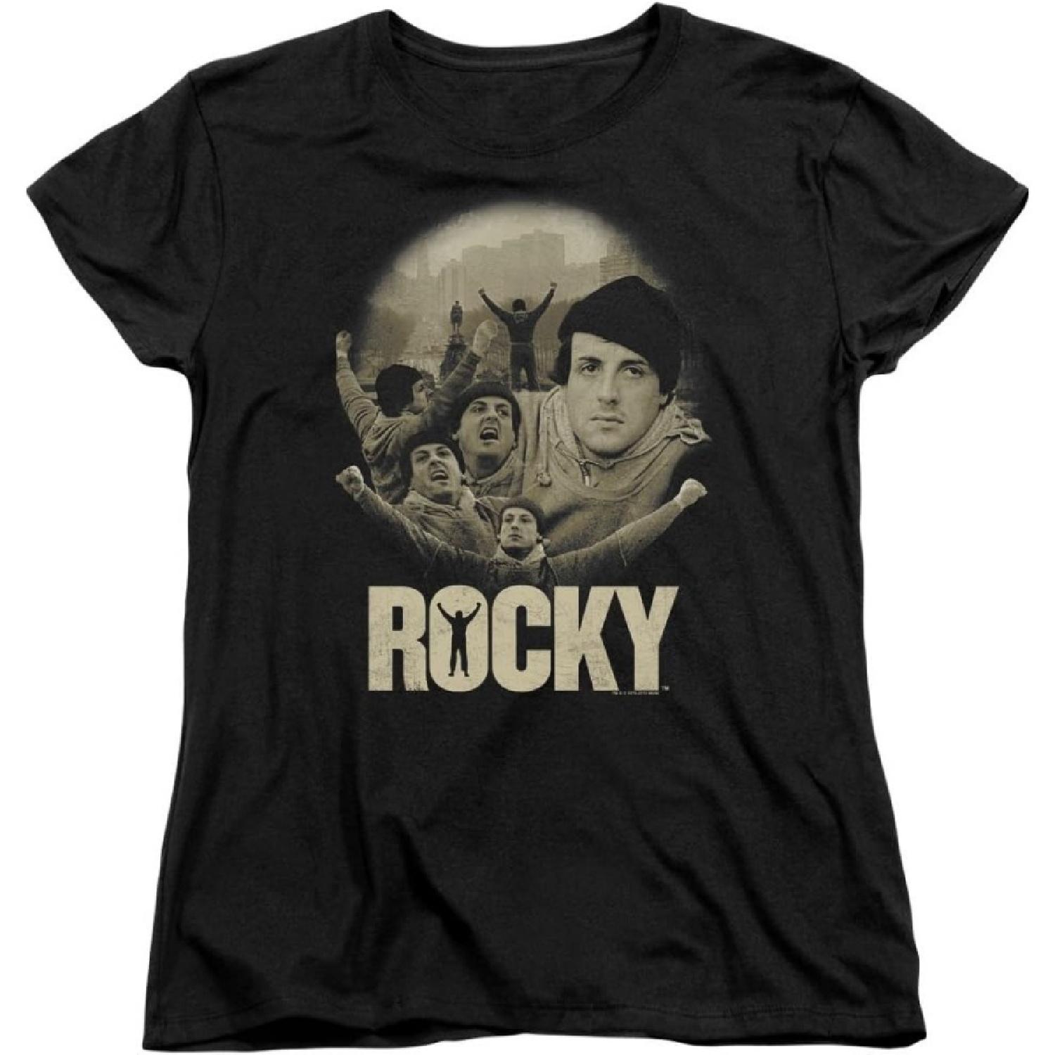 A&E Designs Rocky Womens T-Shirt Balboa Collage Black Tee S