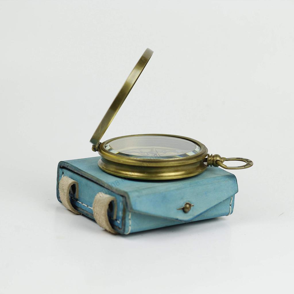 Nagina International, ''Robert Frost Poem'' Engraved Brass Compass with Embossed Needle & with Leather Case. C-3241 IQ-A51B-EARK