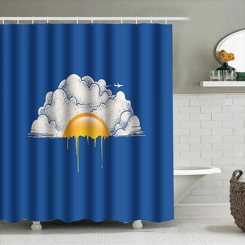Bathroom Shower Curtain Tropical Sunset Ocean Beach Nature Landscape Wall Art Decor Coastal Vibes Home Textile