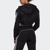 adidas Crop Hoodie Casual Sport Striped Training Pullover Sweatshirt Women Tops Black H47479