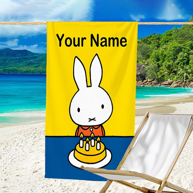1pc Miffy1 Beach Towel with Custom Name, Beach/Swimming/Bath/Picnic/Camping Towel, Suitable for Seaside Beaches