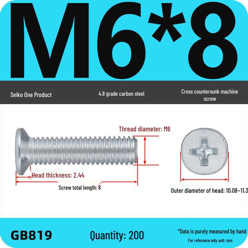 GB819 Zinc-Plated Carbon Steel Phillips Countersunk Screws: M2-M10