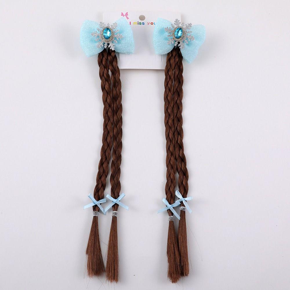 2pcs Synthetic Cartoon Bow Ponytail Snowflake Kids Ponytail Princess Girls Braids Wig Party