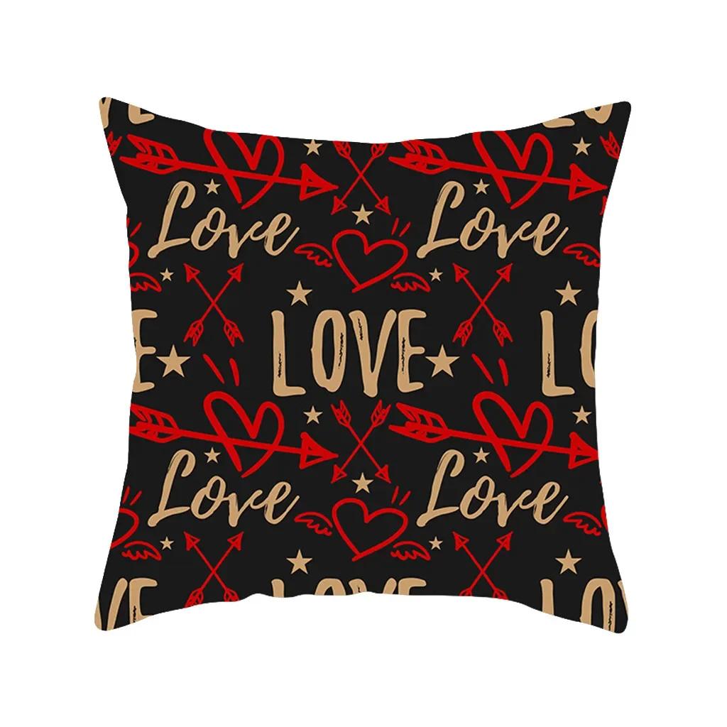 Red Black Series Heart Love Papa Pattern Print Soft Square Pillowslip Polyester Cushion Cover Pillowcase Living Room Home Decor