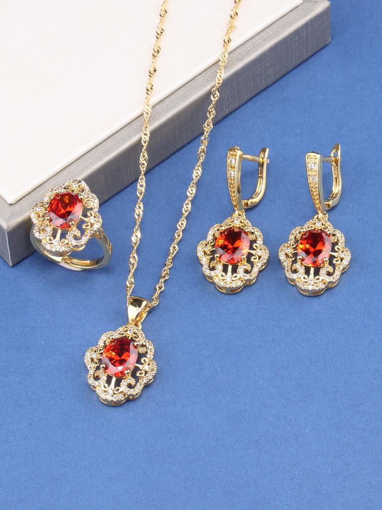 12-Colors Colorful Zircon Jewelry Accessories Gold Plated Bridal Wedding Sets Necklace And Earrings Ring For Women Gift