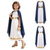 Disfraz Griego Romano para Niñas de Halloween Túnica con Chal Lateral de Contraste Cremallera Trasera Sin Mangas Vestido con Ribete Metálico para Cosplay