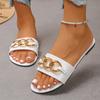 Classic Slippers Woman Slides Beach Flat Low Heels Women Shoes Solid Leather Platform Metal Decoration Summer Shoes Plus Size