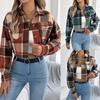 Damen Colorblock Kariert Langarm Cropped Lässige Jacke Oberbekleidung