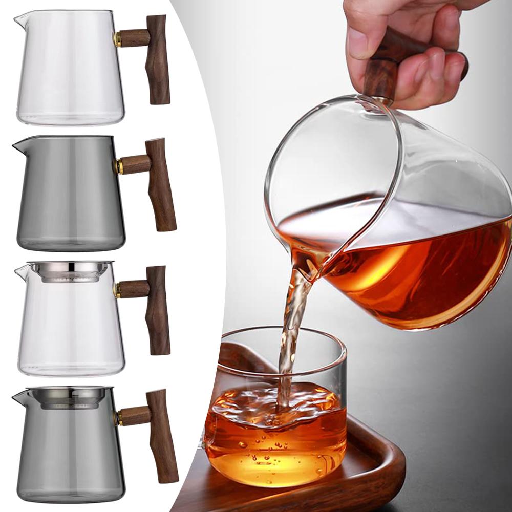 

450ml Glass Teapot Wooden Handle Tea Pots Hot Kettle Office Style 1