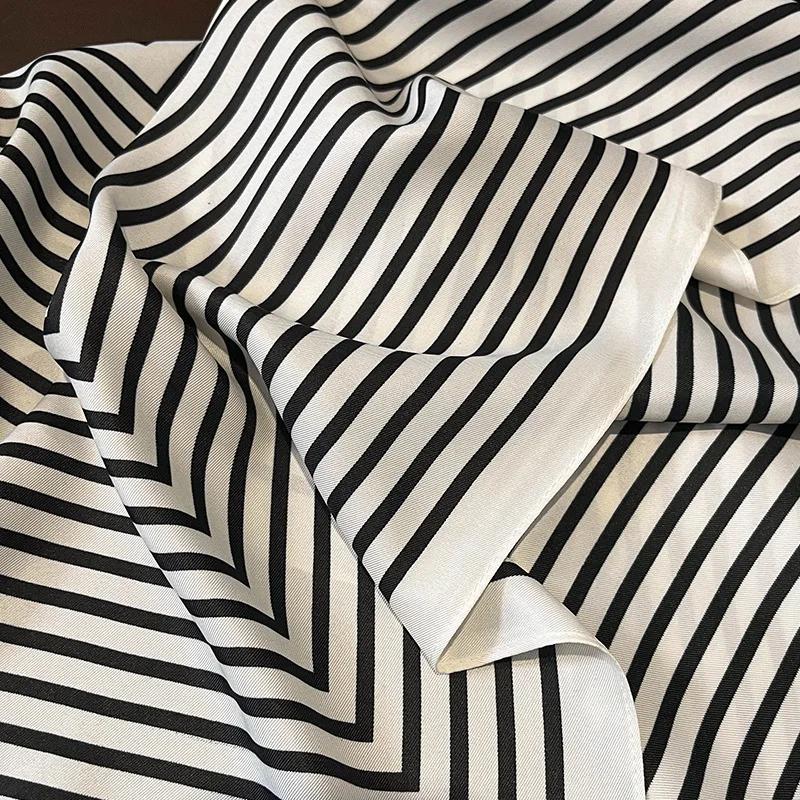 Luxury Skinny Square Scarf Women Stripe Print Neckerchief Hairband Lady Soft Satin Hijab Headband Bag Ribbon Foulard Office Gift