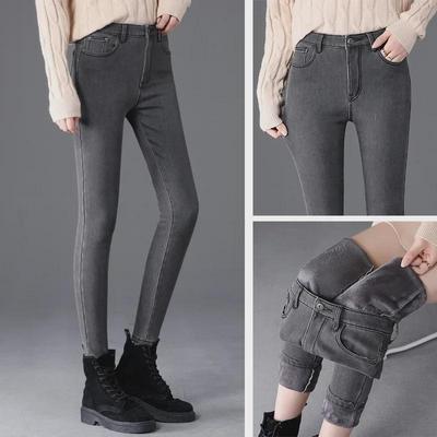 Damen Plüsch High-Waist Slim Koreanische Jeans mit Fleecefutter - Frühjahr 2021 Kollektion