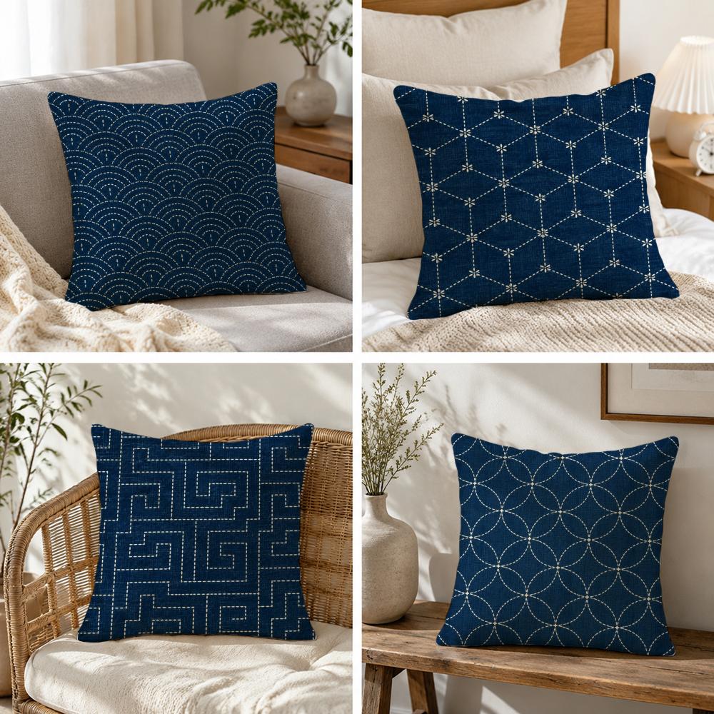 Muster Sashiko-Stickerei Indigofarbe Texturen Kissenbezug Gemusterter Kissenbezug Romantisch Gemütliches Zuhause Sofa Dekoration