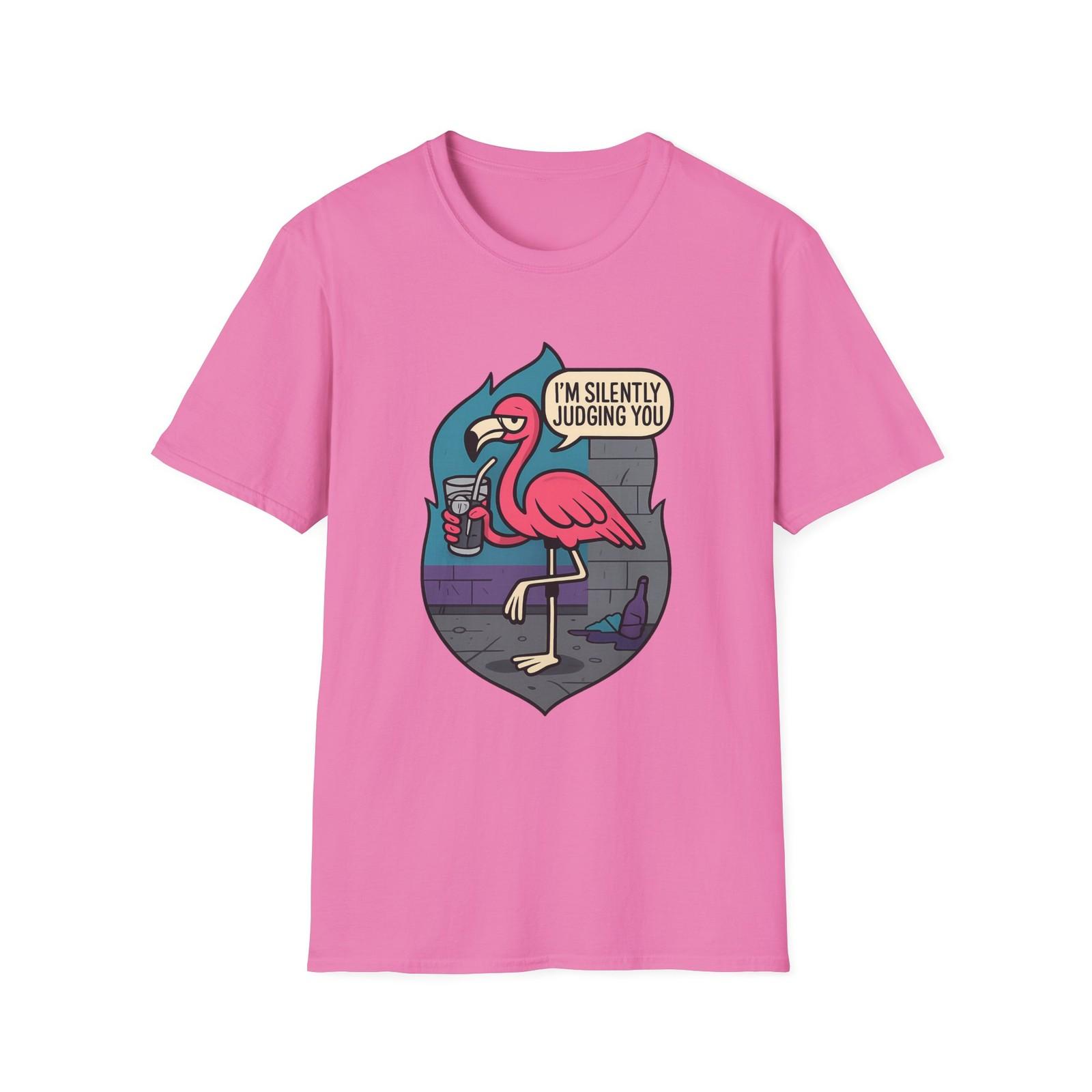 Unisex Softstyle T-Shirt Mens Womens Tees Top Flamingo Sipping Iced Drink “No Drama” Pop Art Neon 2XL