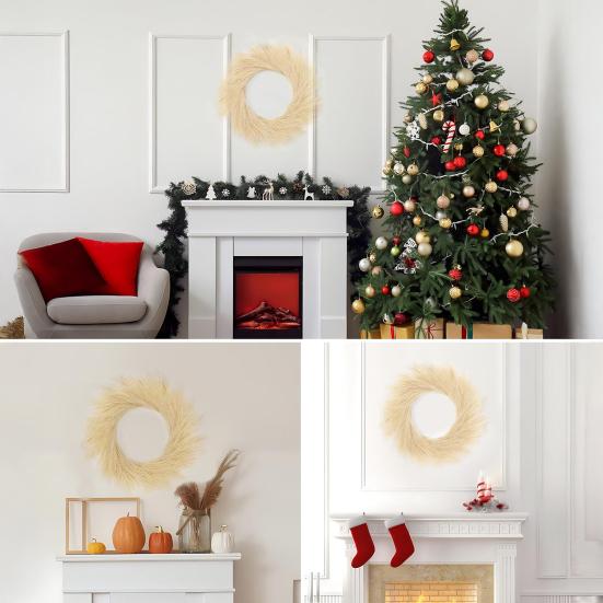 Artificial Pampas Grass Wreath Front Door Wall Mounts DIY Garland