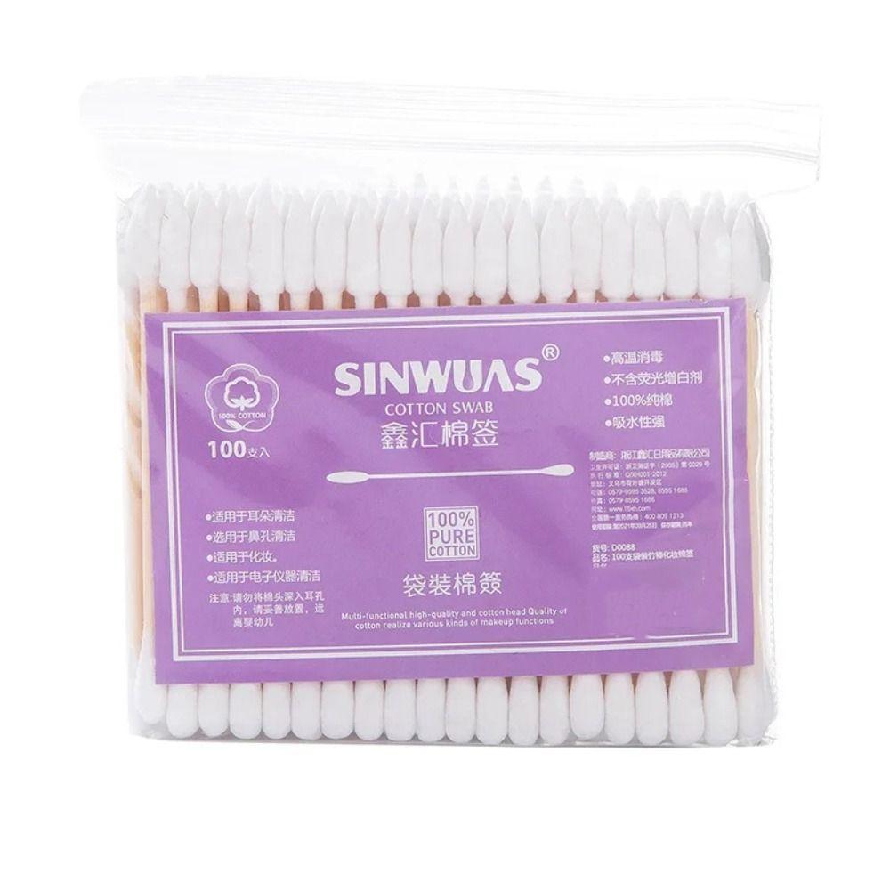 

100 Pcs/Pack New Pink Disposable Cotton Swab Double Head Ear Clean Clean Wooden Sticks Cotton Swab Sticks Home белый
