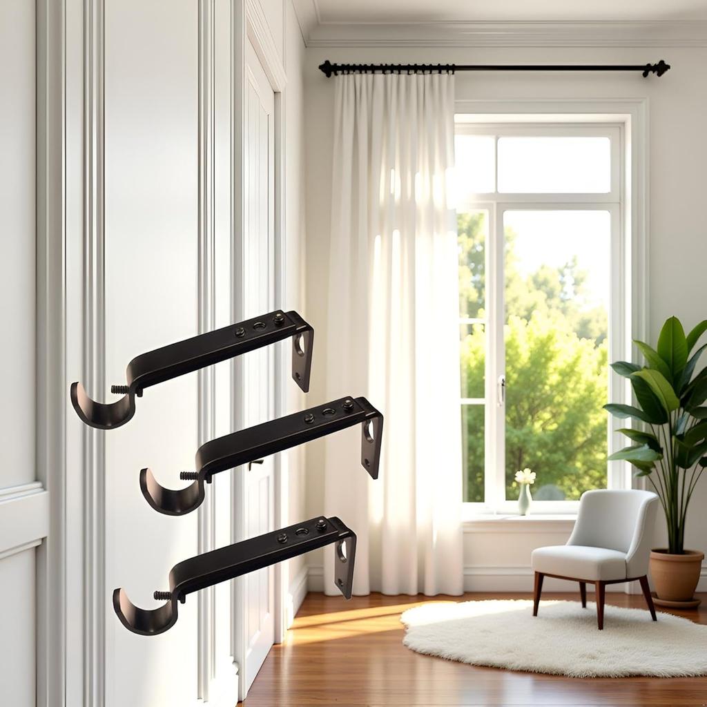 Curtain Rod Brackets Heavy Duty Drapery Hardware Adjustable Curtain Rod Holders Black for 7/8 or 1 Inch Rods, Set of 3 (Black, Fits Rods Up To 1